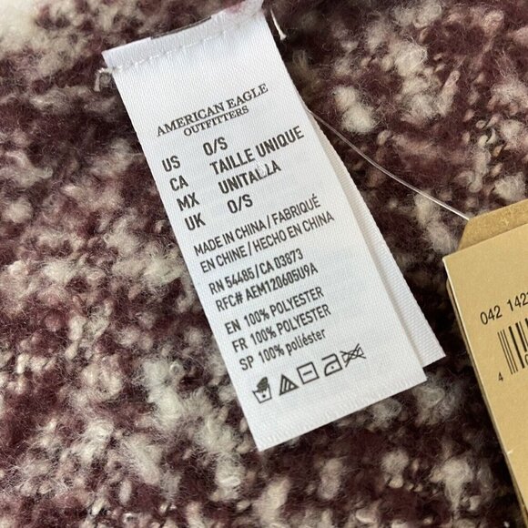 American Eagle Cozy Boucle Fringed Throw Blanket Burgundy White 36x72 Polyester - Picture 5 of 6